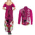Polynesian Fiji Couples Matching Summer Maxi Dress and Long Sleeve Button Shirts Shark and Hibiscus Tapa Pattern Purple Version LT03 - Polynesian Pride