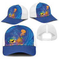 Hawaiian Funny Fruits Sea Animals Baseball Net Cap Mango Reef Triggerfish and Pineapple Turtle and Mandarin Jellyfish LT03 - Polynesian Pride
