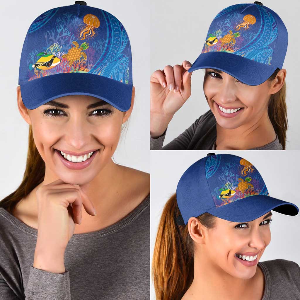 Hawaiian Funny Fruits Sea Animals Classic Cap Mango Reef Triggerfish and Pineapple Turtle and Mandarin Jellyfish LT03 - Polynesian Pride