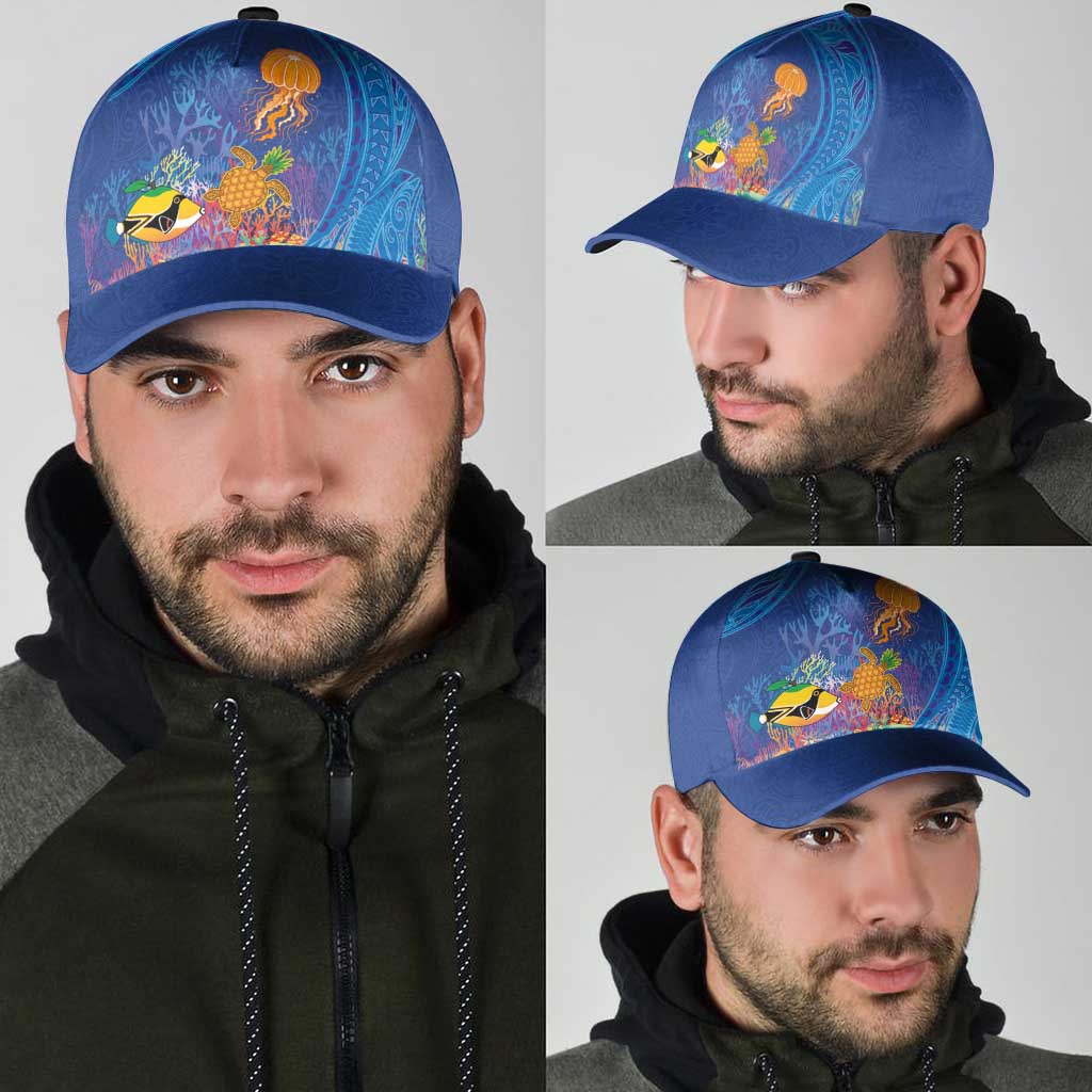 Hawaiian Funny Fruits Sea Animals Classic Cap Mango Reef Triggerfish and Pineapple Turtle and Mandarin Jellyfish LT03 - Polynesian Pride