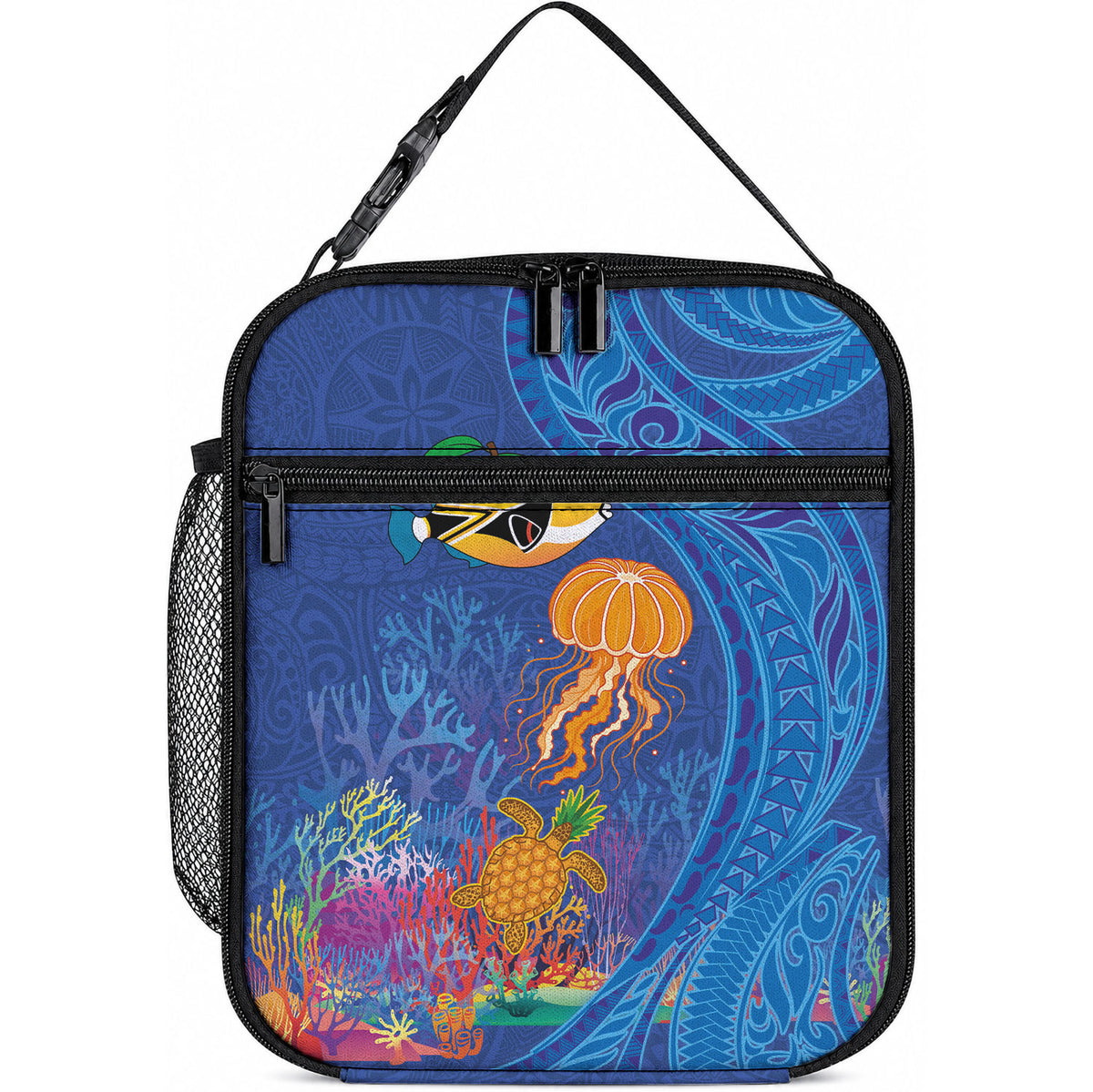 Hawaiian Funny Fruits Sea Animals Lunch Bag Mango Reef Triggerfish and Pineapple Turtle and Mandarin Jellyfish