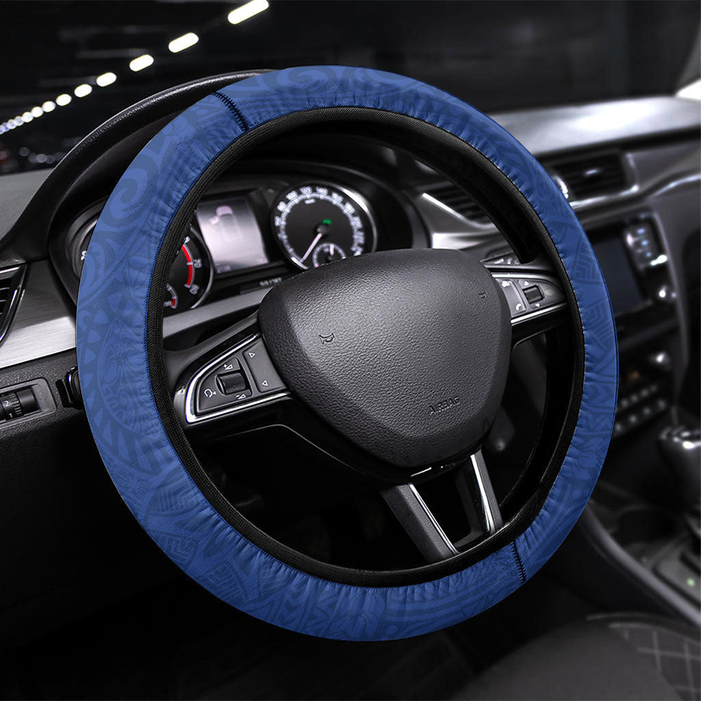 Hawaiian Funny Fruits Sea Animals Steering Wheel Cover Mango Reef Triggerfish and Pineapple Turtle and Mandarin Jellyfish LT03 Universal Fit Blue - Polynesian Pride