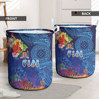 Fiji Day Laundry Basket Coral Reef with Tapa Motifs and Hibiscus Ocean Vibe LT03 - Polynesian Pride