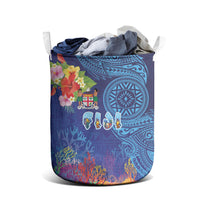 Fiji Day Laundry Basket Coral Reef with Tapa Motifs and Hibiscus Ocean Vibe LT03 - Polynesian Pride