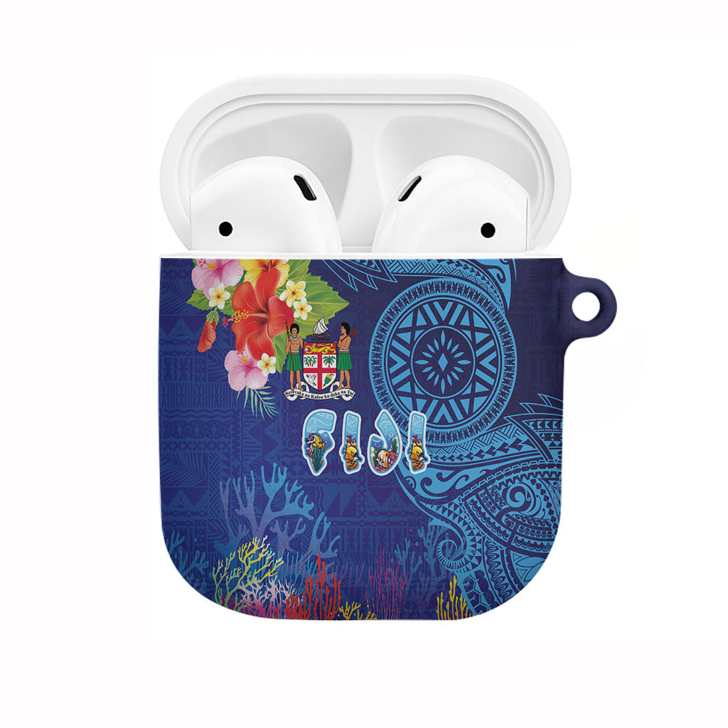 Fiji Day AirPods Case Coral Reef with Tapa Motifs and Hibiscus Ocean Vibe LT03 Blue - Polynesian Pride