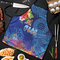 Fiji Day Apron Coral Reef with Tapa Motifs and Hibiscus Ocean Vibe LT03 Blue - Polynesian Pride