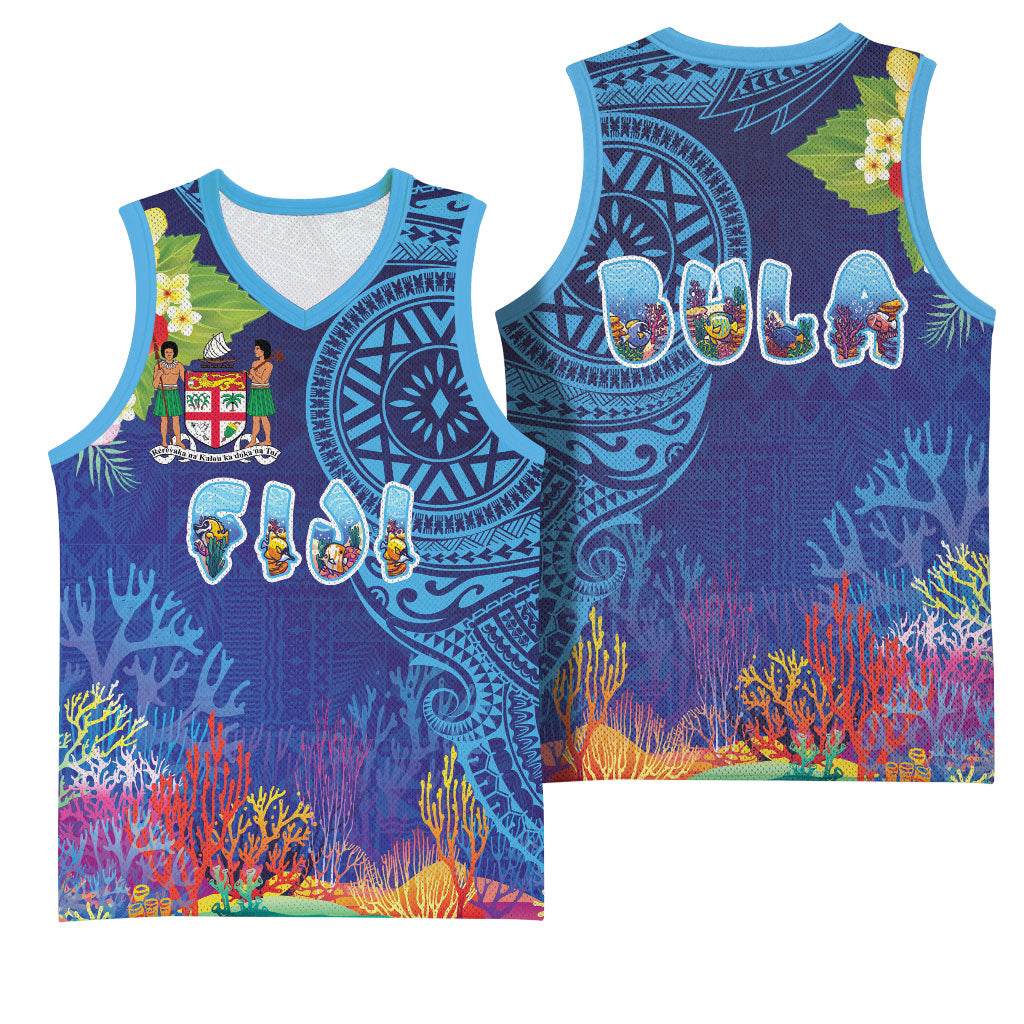 Fiji Day Basketball Jersey Coral Reef with Tapa Motifs and Hibiscus Ocean Vibe LT03 - Polynesian Pride