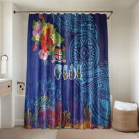 Fiji Day Bathroom Set Coral Reef with Tapa Motifs and Hibiscus Ocean Vibe LT03 Shower Curtain Only Blue - Polynesian Pride