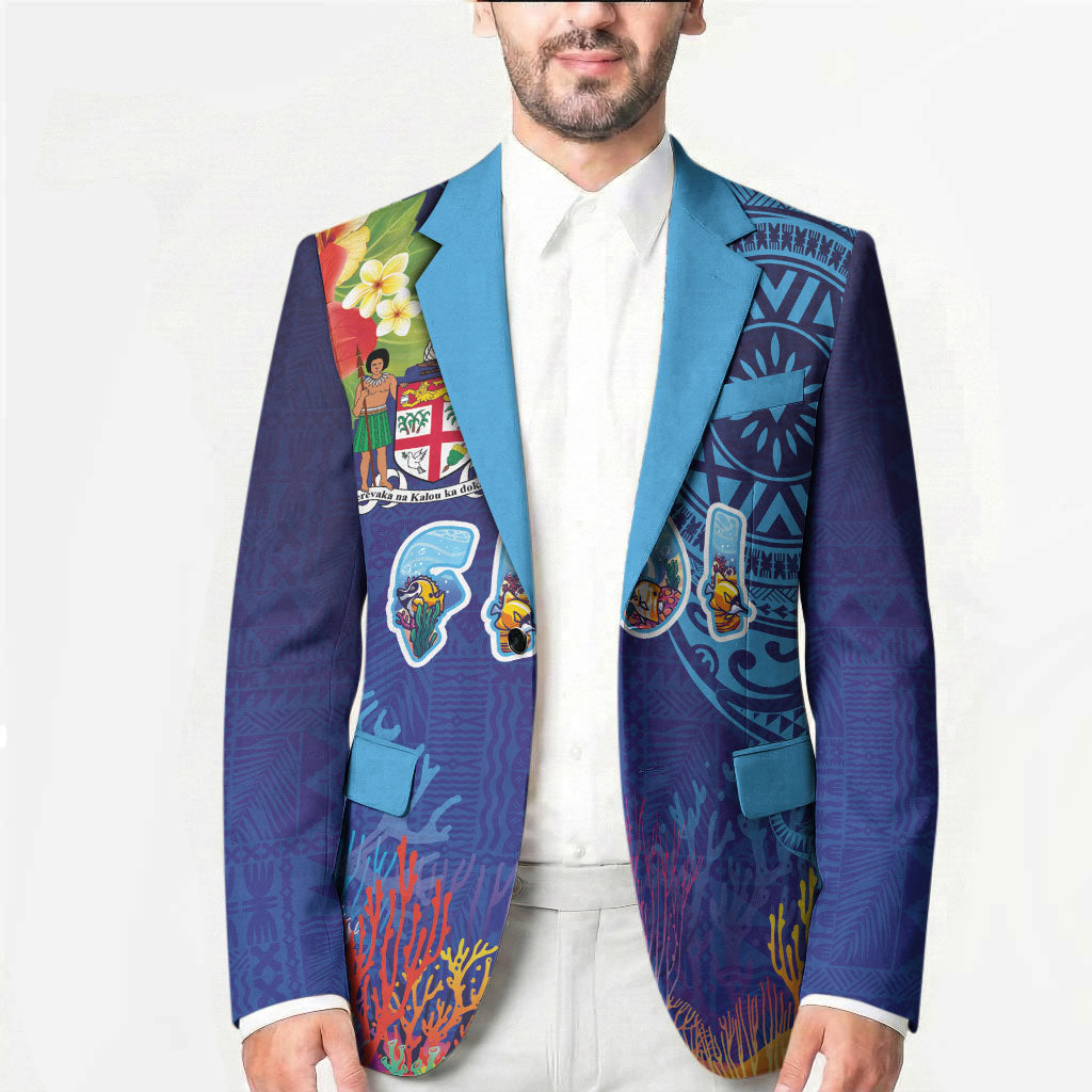 Fiji Day Blazer Coral Reef with Tapa Motifs and Hibiscus Ocean Vibe LT03 - Polynesian Pride