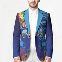 Fiji Day Blazer Coral Reef with Tapa Motifs and Hibiscus Ocean Vibe LT03 - Polynesian Pride