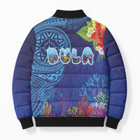 Fiji Day Bomber Puffer Jacket Coral Reef with Tapa Motifs and Hibiscus Ocean Vibe LT03 - Polynesian Pride