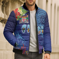 Fiji Day Bomber Puffer Jacket Coral Reef with Tapa Motifs and Hibiscus Ocean Vibe LT03 - Polynesian Pride