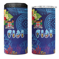 Fiji Day 4 in 1 Can Cooler Tumbler Coral Reef with Tapa Motifs and Hibiscus Ocean Vibe LT03 One Size: 16 oz Blue - Polynesian Pride