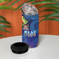 Fiji Day 4 in 1 Can Cooler Tumbler Coral Reef with Tapa Motifs and Hibiscus Ocean Vibe LT03 - Polynesian Pride