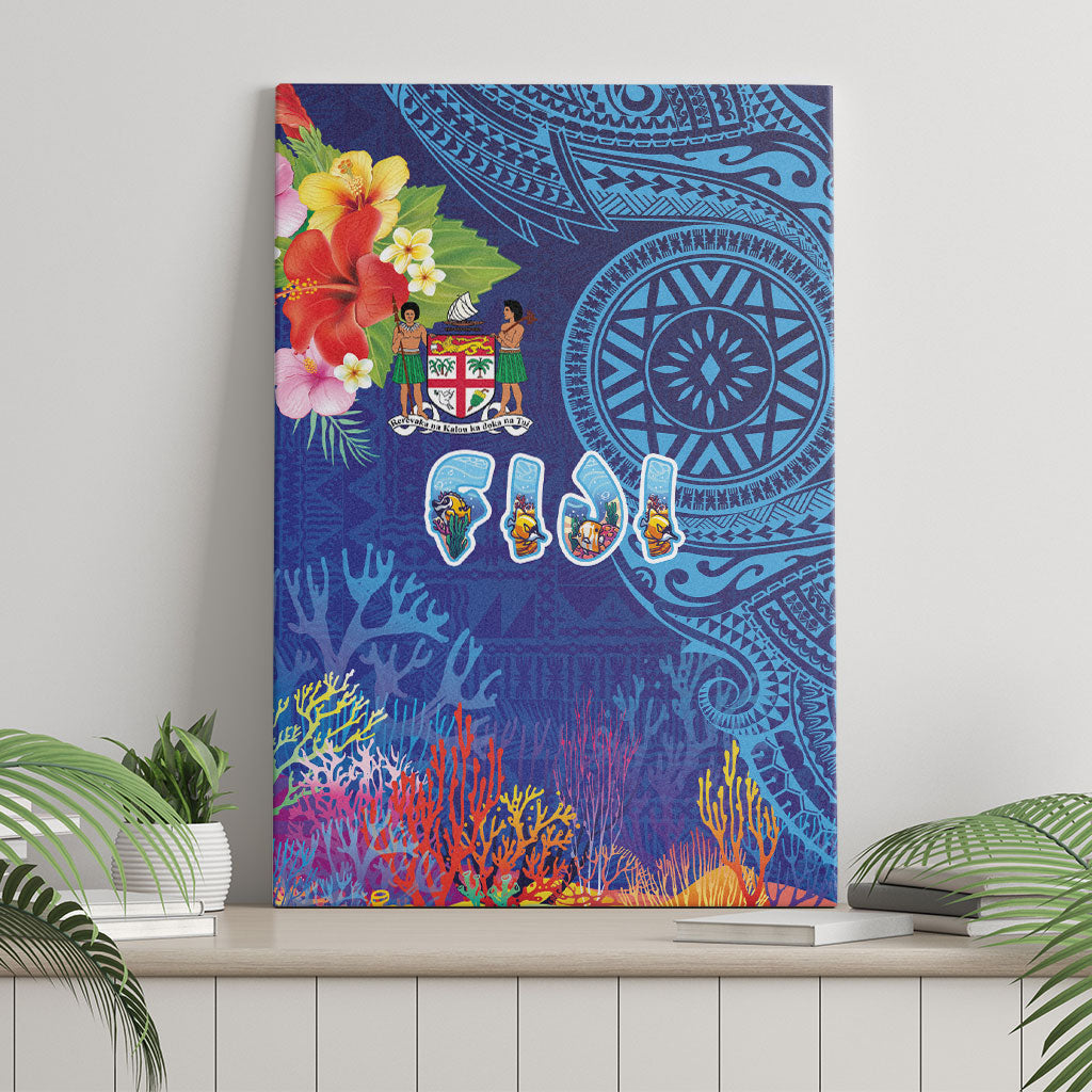 Fiji Day Canvas Wall Art Coral Reef with Tapa Motifs and Hibiscus Ocean Vibe LT03 - Polynesian Pride