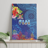 Fiji Day Canvas Wall Art Coral Reef with Tapa Motifs and Hibiscus Ocean Vibe LT03 - Polynesian Pride