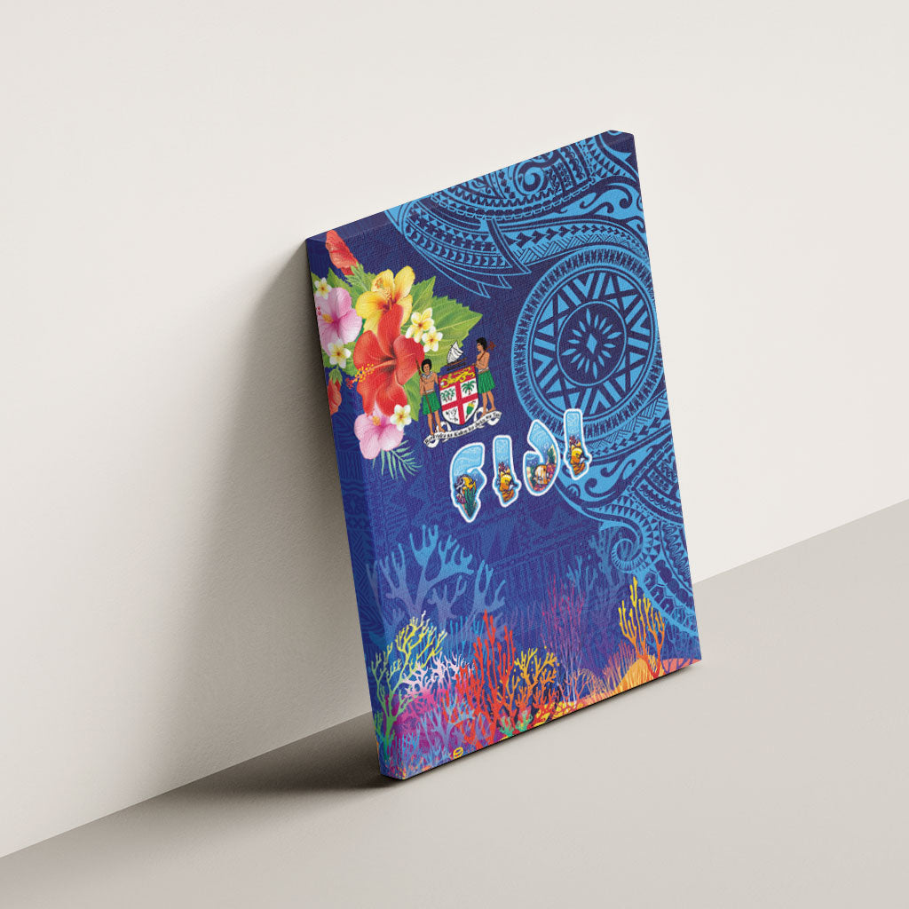 Fiji Day Canvas Wall Art Coral Reef with Tapa Motifs and Hibiscus Ocean Vibe LT03 - Polynesian Pride
