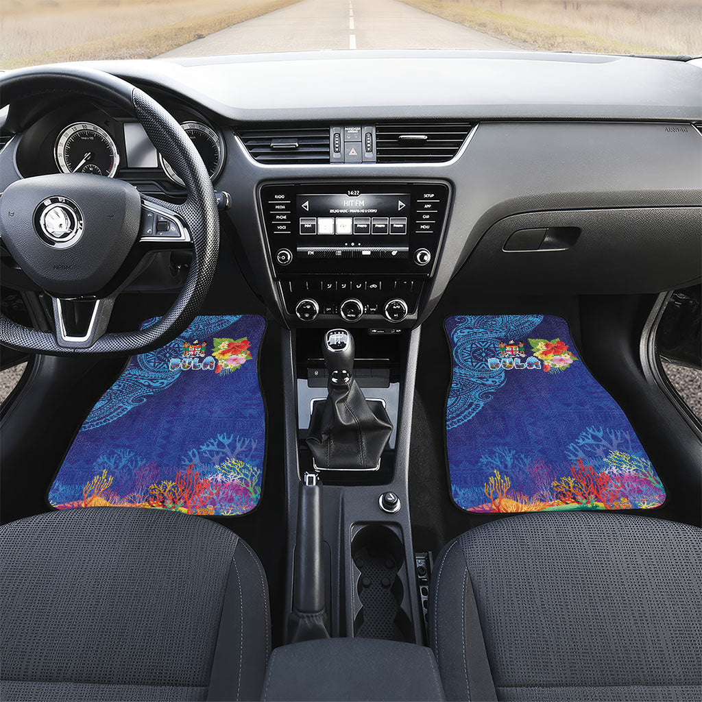 Fiji Day Car Mats Coral Reef with Tapa Motifs and Hibiscus Ocean Vibe LT03 Set 2pcs - Front Blue - Polynesian Pride
