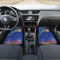 Fiji Day Car Mats Coral Reef with Tapa Motifs and Hibiscus Ocean Vibe LT03 Set 2pcs - Front Blue - Polynesian Pride