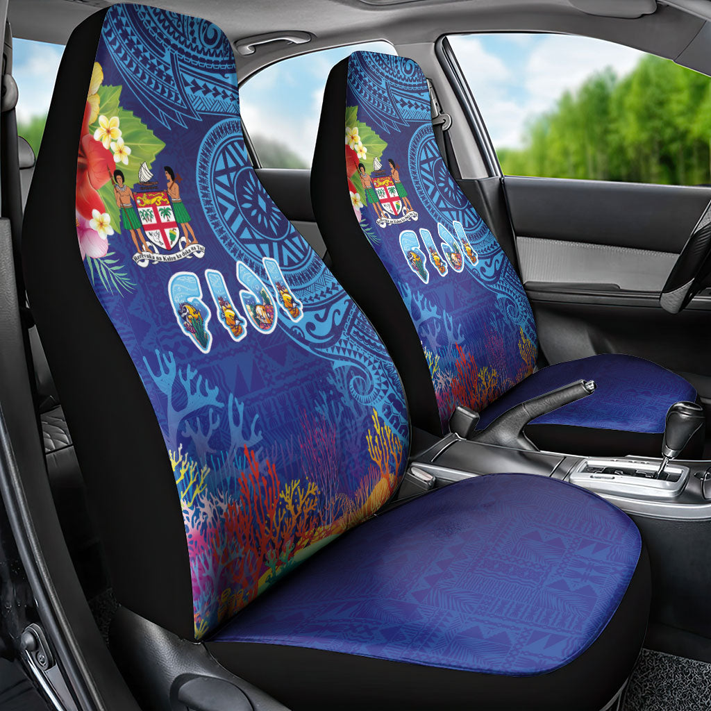 Fiji Day Car Seat Cover Coral Reef with Tapa Motifs and Hibiscus Ocean Vibe LT03 - Polynesian Pride