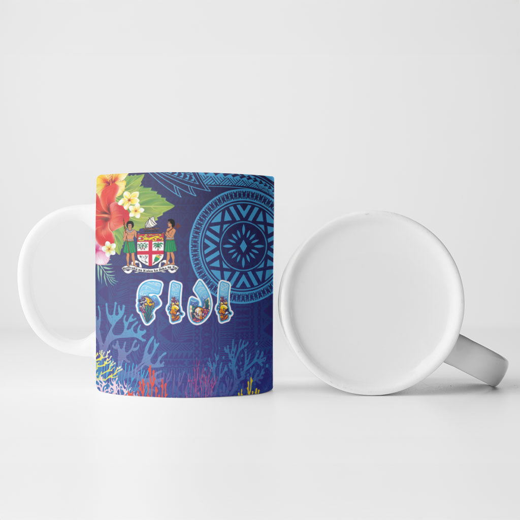Fiji Day Ceramic Mug Coral Reef with Tapa Motifs and Hibiscus Ocean Vibe LT03 - Polynesian Pride