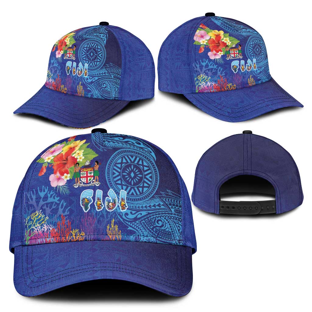 Fiji Day Classic Cap Coral Reef with Tapa Motifs and Hibiscus Ocean Vibe LT03 - Polynesian Pride