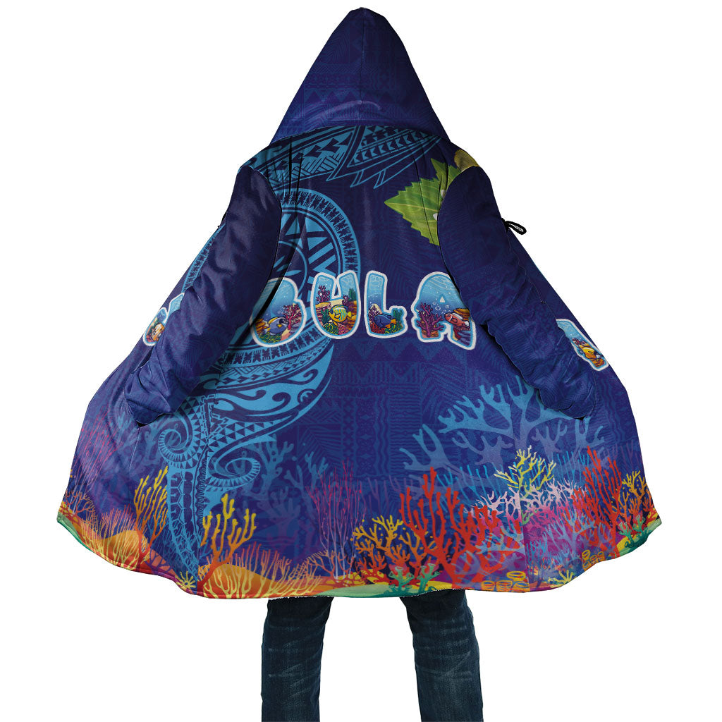 Fiji Day Cloak Coral Reef with Tapa Motifs and Hibiscus Ocean Vibe LT03 Unisex Blue - Polynesian Pride