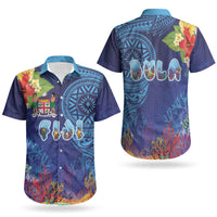 Fiji Day Couples Matching Puletasi and Hawaiian Shirt Coral Reef with Tapa Motifs and Hibiscus Ocean Vibe LT03 - Polynesian Pride