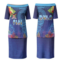 Fiji Day Couples Matching Puletasi and Hawaiian Shirt Coral Reef with Tapa Motifs and Hibiscus Ocean Vibe LT03 - Polynesian Pride