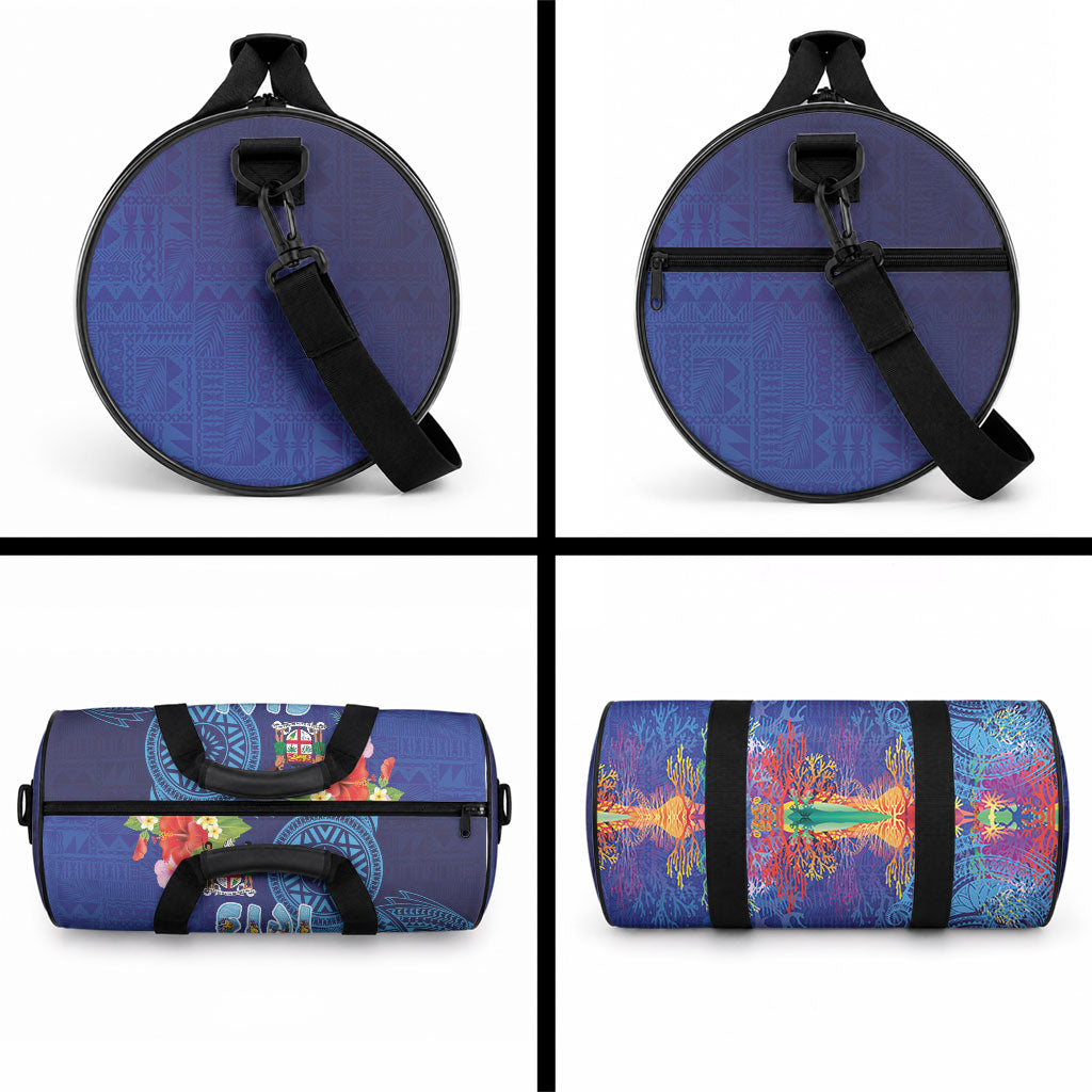 Fiji Day Duffle Bag Coral Reef with Tapa Motifs and Hibiscus Ocean Vibe
