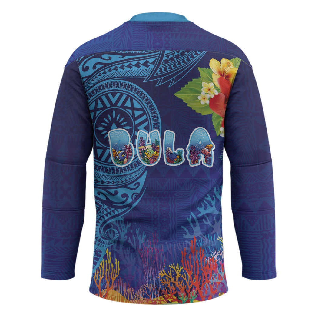 Fiji Day Hockey Jersey Coral Reef with Tapa Motifs and Hibiscus Ocean Vibe LT03 - Polynesian Pride