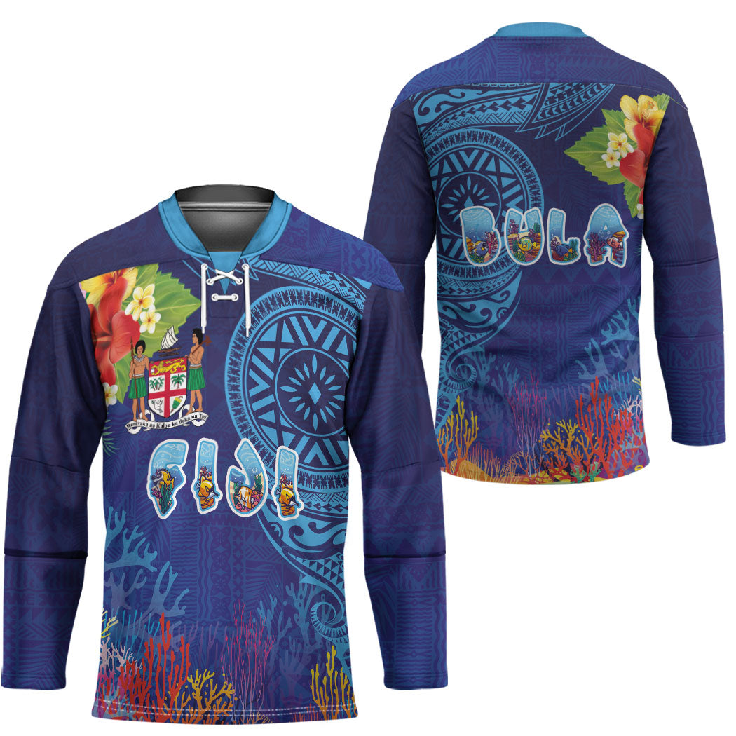 Fiji Day Hockey Jersey Coral Reef with Tapa Motifs and Hibiscus Ocean Vibe LT03 - Polynesian Pride
