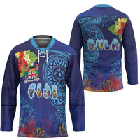 Fiji Day Hockey Jersey Coral Reef with Tapa Motifs and Hibiscus Ocean Vibe LT03 - Polynesian Pride