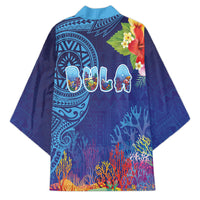 Fiji Day Kimono Coral Reef with Tapa Motifs and Hibiscus Ocean Vibe LT03 - Polynesian Pride