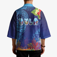 Fiji Day Kimono Coral Reef with Tapa Motifs and Hibiscus Ocean Vibe LT03 - Polynesian Pride