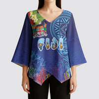 Fiji Day Kimono Sleeve Blouse Coral Reef with Tapa Motifs and Hibiscus Ocean Vibe LT03 - Polynesian Pride