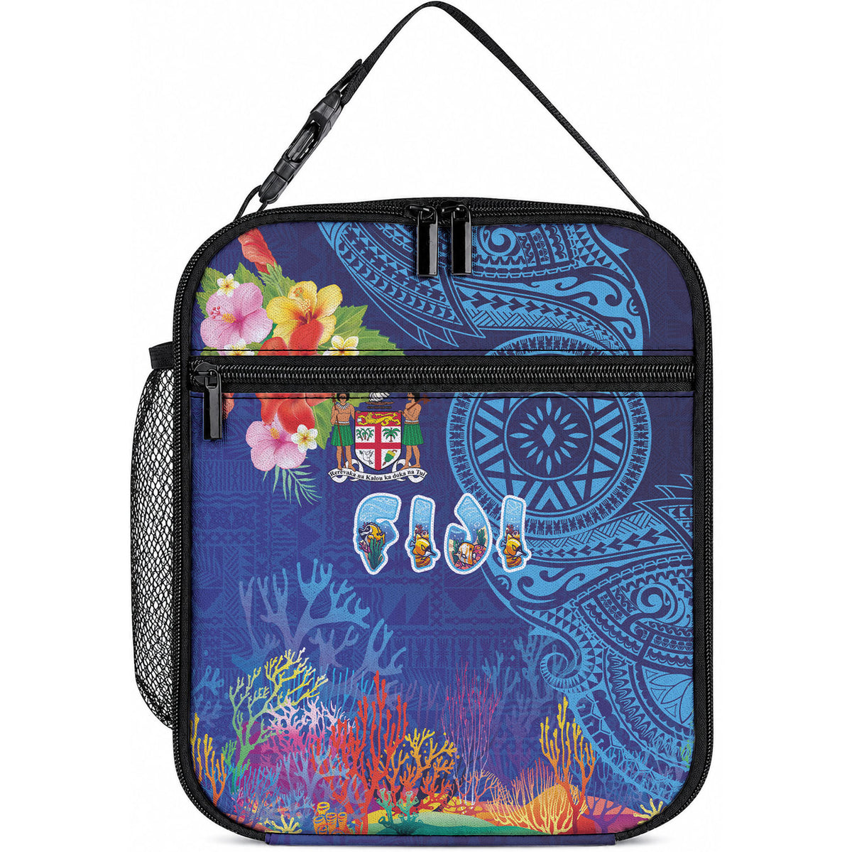 Fiji Day Lunch Bag Coral Reef with Tapa Motifs and Hibiscus Ocean Vibe
