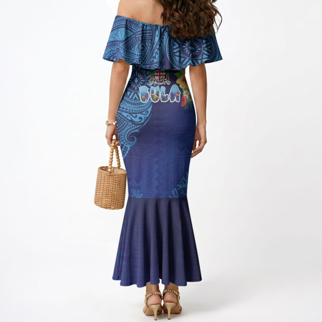 Fiji Day Mermaid Dress Coral Reef with Tapa Motifs and Hibiscus Ocean Vibe LT03 - Polynesian Pride