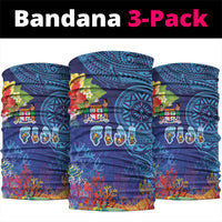 Fiji Day Neck Gaiter Coral Reef with Tapa Motifs and Hibiscus Ocean Vibe LT03 package One Size: 25*50cm Blue - Polynesian Pride