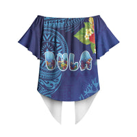 Fiji Day Off Shoulder Wrap Waist Top Coral Reef with Tapa Motifs and Hibiscus Ocean Vibe LT03 - Polynesian Pride