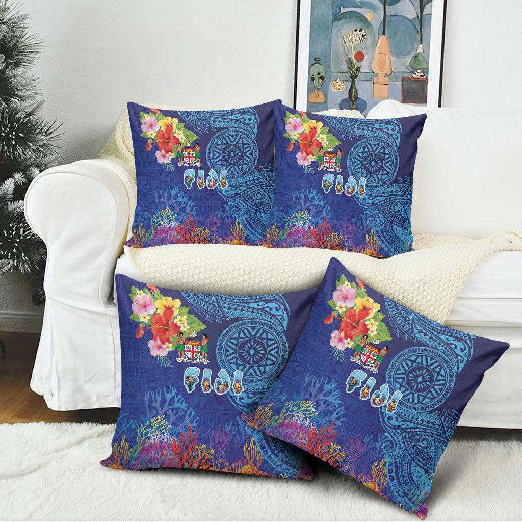 Fiji Day Pillow Cover Coral Reef with Tapa Motifs and Hibiscus Ocean Vibe LT03 - Polynesian Pride