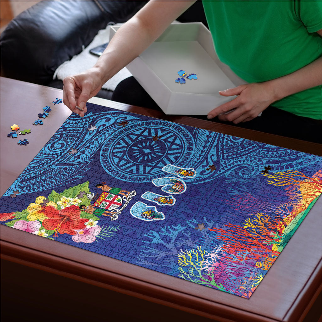 Fiji Day Puzzle Coral Reef with Tapa Motifs and Hibiscus Ocean Vibe LT03 - Polynesian Pride