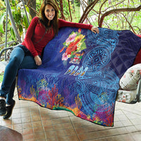 Fiji Day Quilt Coral Reef with Tapa Motifs and Hibiscus Ocean Vibe LT03 - Polynesian Pride