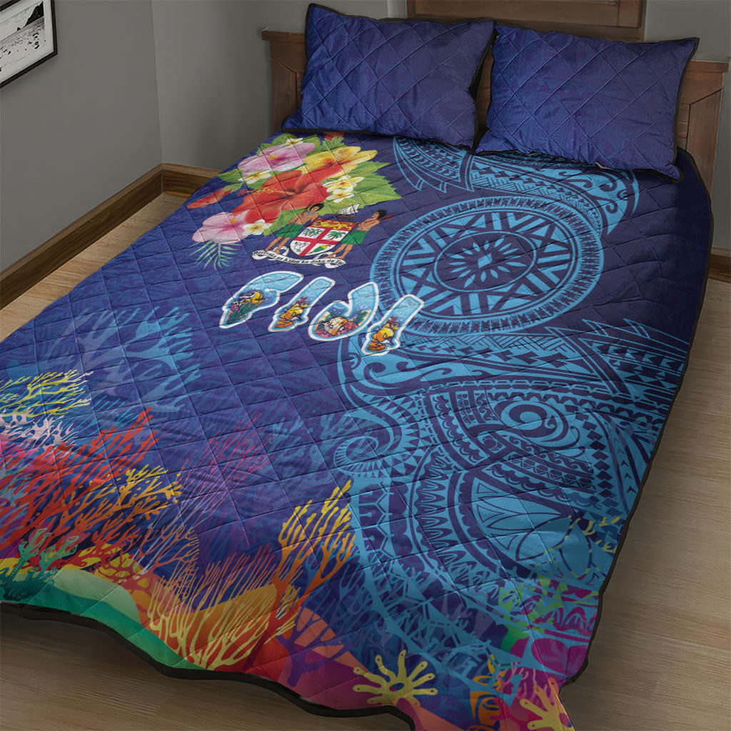Fiji Day Quilt Bed Set Coral Reef with Tapa Motifs and Hibiscus Ocean Vibe LT03 - Polynesian Pride