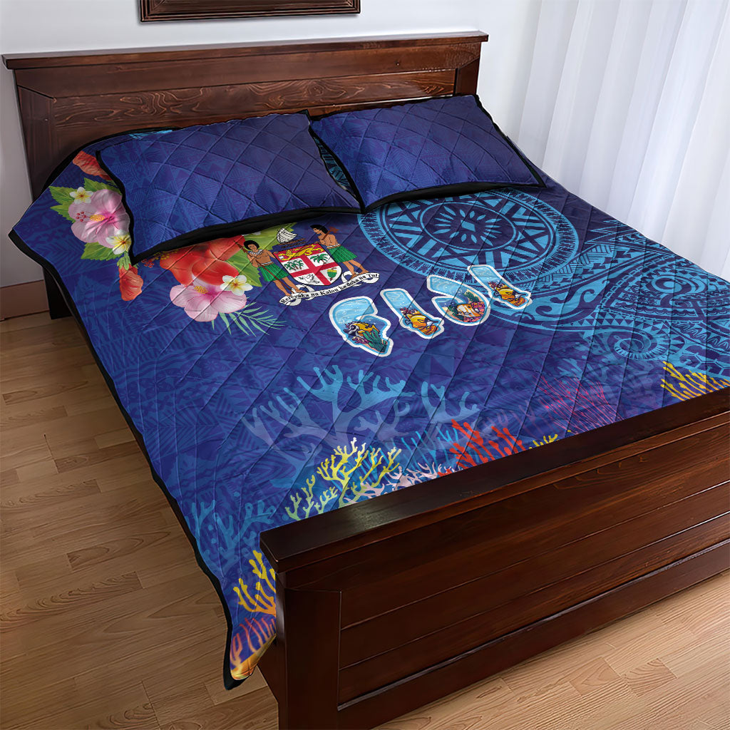Fiji Day Quilt Bed Set Coral Reef with Tapa Motifs and Hibiscus Ocean Vibe LT03 - Polynesian Pride
