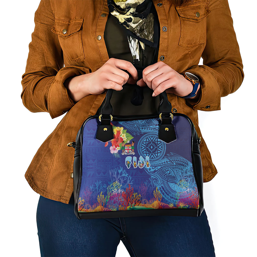 Fiji Day Shoulder Handbag Coral Reef with Tapa Motifs and Hibiscus Ocean Vibe LT03 - Polynesian Pride