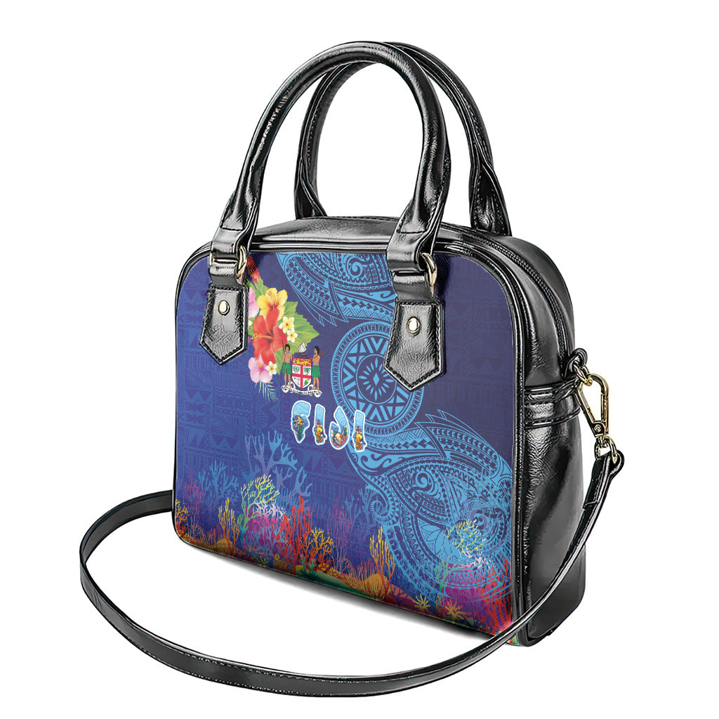 Fiji Day Shoulder Handbag Coral Reef with Tapa Motifs and Hibiscus Ocean Vibe LT03 - Polynesian Pride