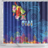 Fiji Day Shower Curtain Coral Reef with Tapa Motifs and Hibiscus Ocean Vibe LT03 - Polynesian Pride