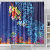 Fiji Day Shower Curtain Coral Reef with Tapa Motifs and Hibiscus Ocean Vibe LT03 - Polynesian Pride