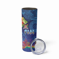 Fiji Day Skinny Tumbler Coral Reef with Tapa Motifs and Hibiscus Ocean Vibe LT03 - Polynesian Pride